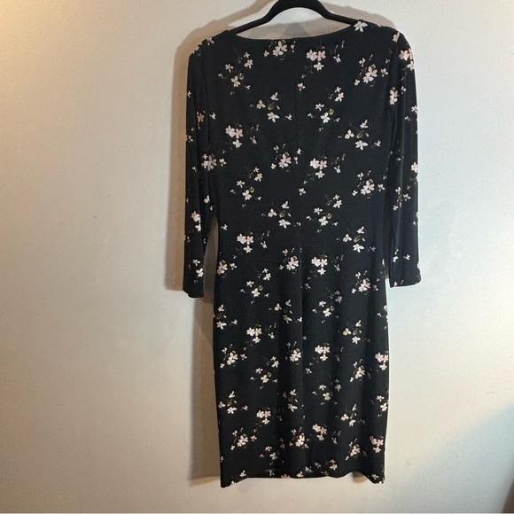 RALPH LAUREN LRL Sz 10 Amadora Jersey Knit Floral Black Long Sleeve Ruffle Dress - Picture 10 of 10